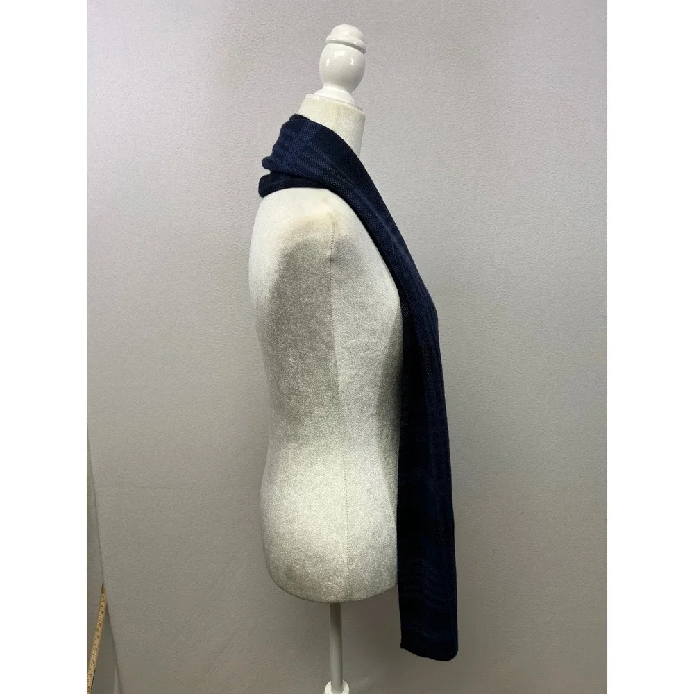 Classic Preppy Jos. A. Bank Mens OS Navy Blue Plaid Reversible Wool Blend Scarf